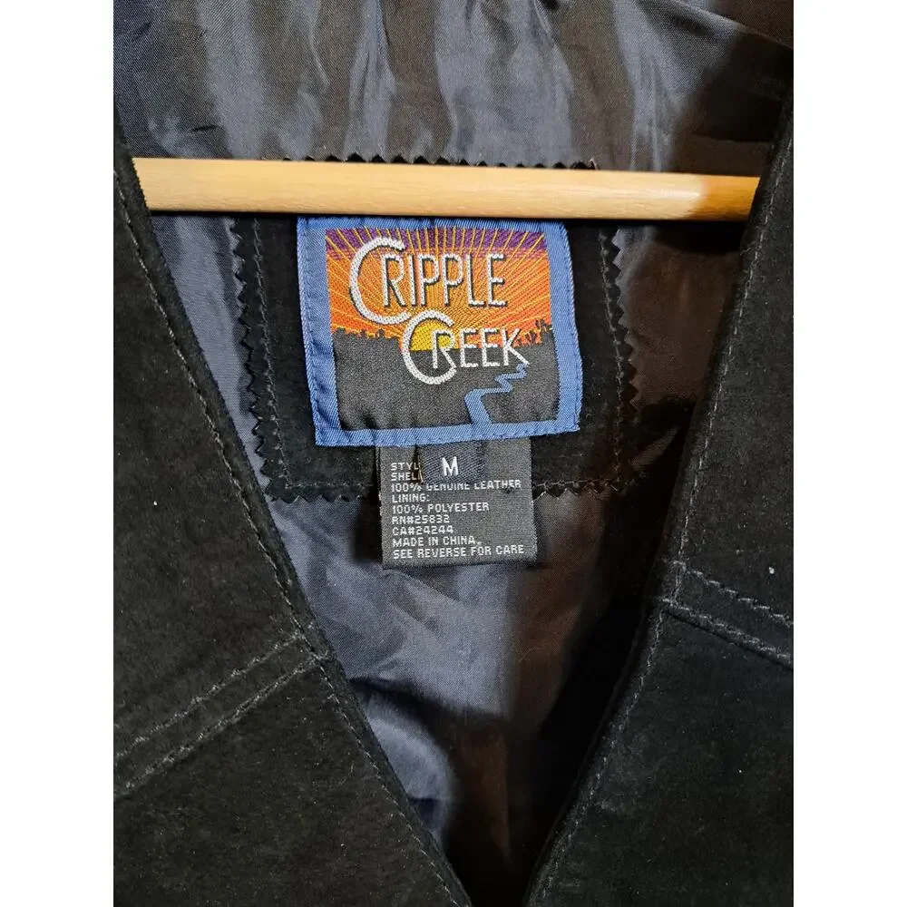 Cripple Creek Women's Leather Tassle Black Vest Western Sz M